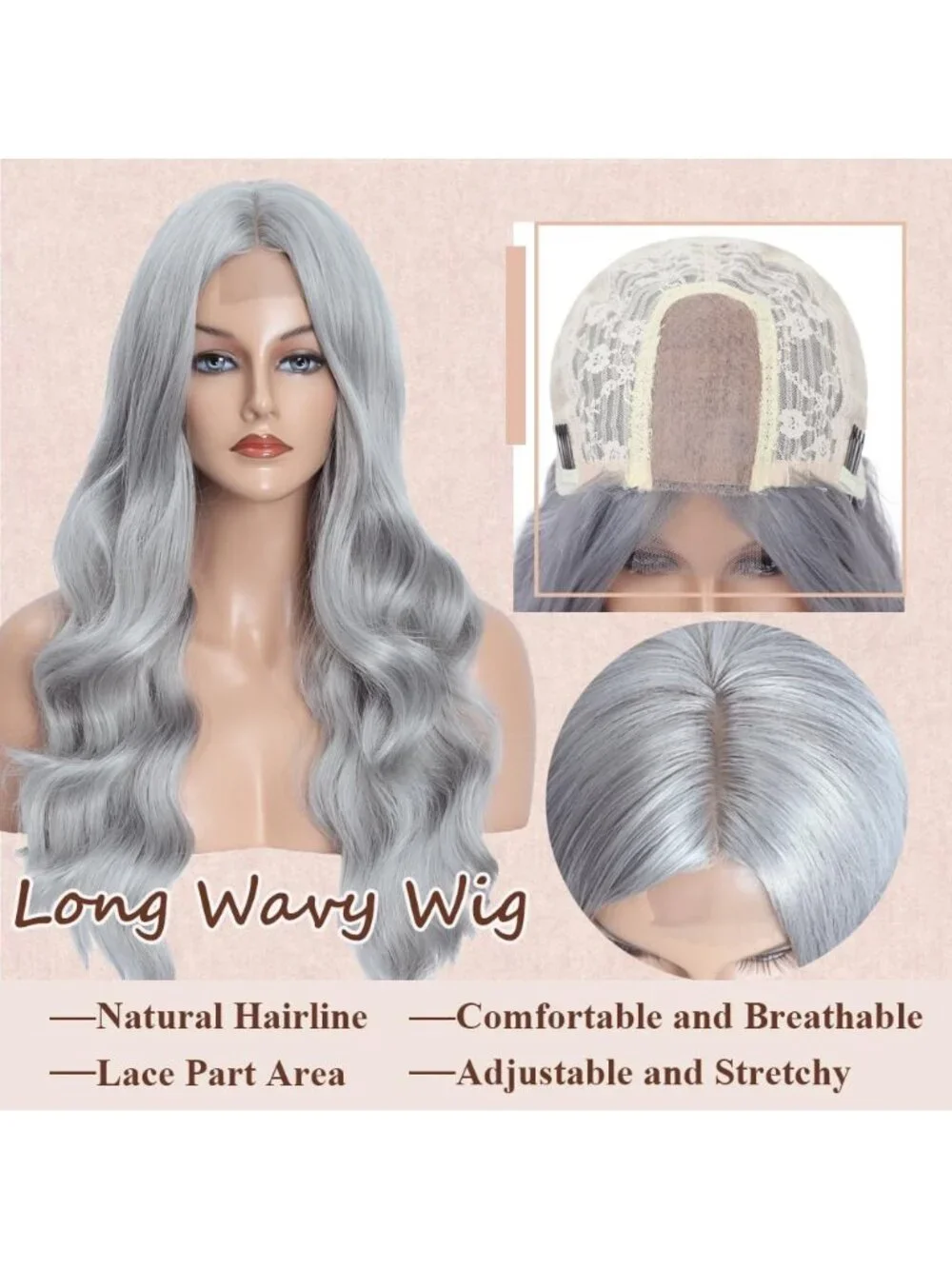 26 Inch Women's Grey Long Wavy Curly Hair Wig Halloween Cosplay